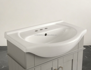 Meuble-lavabo moderne en bois massif à poser au sol avec vasque intégrée, 24 pouces, pour hôtel, garantie 1 an - Product Image 2