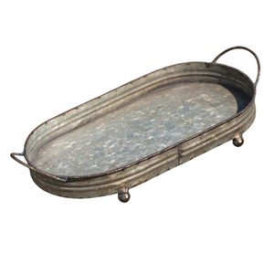 Galvanized Metal <b>Oval</b> Serving Tray with Handles Vintage Decorative Centerpiece for <b>Coffee</b> <b>Table</b> Farmhouse Home & Wedding - Product Image 1