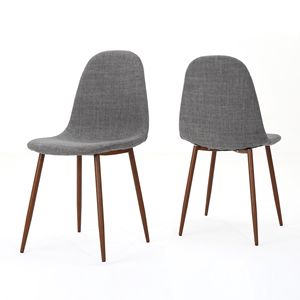 Mid-Century Modern Fabric <b>Dining</b> <b>Chairs</b> Set of 2 Light Gray and Dark Walnut Finish Upholstered with <b>Style</b> for the Home - Product Image 2