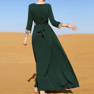 Elegant <b>Green</b> Chiffon Luxury Maxi Dress V-Neck Long Sleeve Embroidered Rhinestone A-Line Gown Handmade Solid Color Evening Dress - Product Image 2