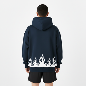 Sudadera con Capucha Personalizada con Logotipo, Resistente al Viento, Teñida, Unisex, de Algodón, con Estampado de Llamas, Bolsillo Delantero, Corte Holgado, para Adultos, Invierno - Product Image 4