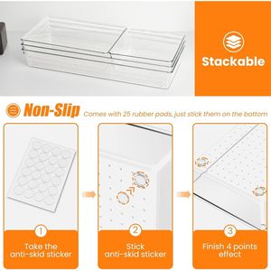 Ensemble de 6 organiseurs de tiroirs en acrylique transparent de grande taille, antidérapants et anti-fissuration, plateau de rangement de cuisine multifonctionnel - Product Image 3