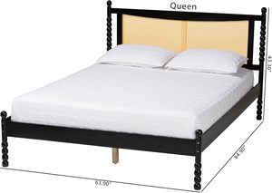 Baxton Studio Okena Lit à plateforme Queen Size Style moderne du milieu du siècle Cadre de lit noir en rotin tissé en bois massif Design traditionnel - Product Image 2