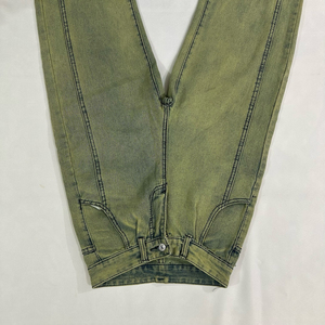 Jeans de Mezclilla Verde de Cintura Alta y Pierna Recta, Algodón de Peso Medio, Lavado a la Arena, Estilo Casual para Hombre, Otoño - Product Image 3