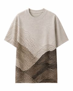 Men's Oversized Short Sleeve <b>TShirt</b> <b>Mountain</b> Pattern Digital Print O-Neck Sporty Knitted 100% Cotton Breathable Quick Dry 220g - Product Image 4