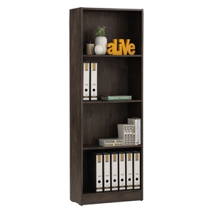 Modern <b>Laminated</b> Board Bookshelf Walnut Finish Four Tier Multi-Purpose Storage Cabinet Mixed Open Shelves for Study Room - Product Image 4