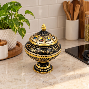 Cremeras de Latón Esmaltado Negro con Tapa Floral Multicolor, Borde Dorado y Base de Pedestal para Decoración de Hogar de Lujo al por Mayor - Product Image 2