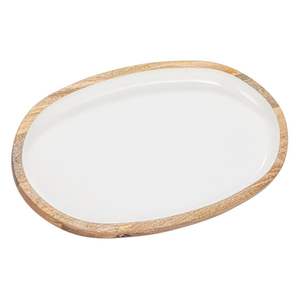Assiette en bois naturel avec incrustation émaillée - Plat à collation en bois durable avec logo personnalisé - Plateau en émail de qualité alimentaire pour restaurant - Product Image 3