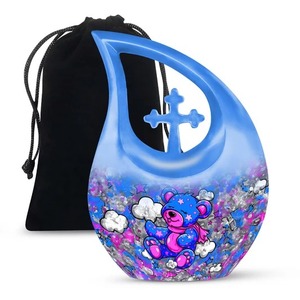 Urne de crémation en métal gris Pot commémoratif Urne pleine grandeur pour cendres Urne funéraire en forme de larme avec sac en velours gratuit - Product Image 3