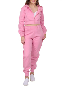 Wholesale Women's Crop Hoodie and <b>Jogger</b> Tracksuit Set Deep Color Drop Shoulder Cropped Fit Made in Pakistan Wholesale - Product Image 2