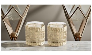 Set of 2 Handmade Rattan Glass Candle Holders Decorative <b>Tealight</b> <b>Lanterns</b> for Home Table Wedding Decor Wholesale From India - Product Image 2