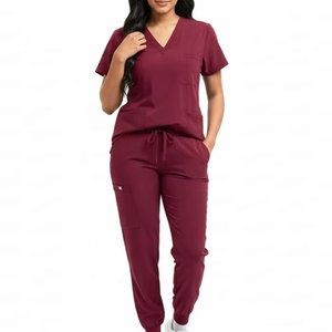 Conjunto de Blusa y Pantalones Médicos con Cuello en V Color Borgoña para Mujer, Uniforme Médico Profesional, Duradero, Transpirable, Traje de Enfermería para Hospital - Product Image 6