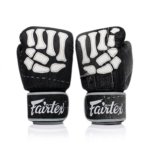 Gants de boxe Fairtex personnalisés motif squelette en denim, en cuir PU, pour entraînement de Muay Thai, mitaines de frappe, vente en gros OEM, mitaines squelette - Product Image 1