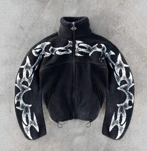 <b>Men</b> <b>Sherpa</b> Fleece <b>Jacket</b> Zip Up Stand Collar Printed Bomber Coat Winter Streetwear Outerwear - Product Image 4