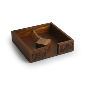 Porta Servilletas Cuadrado de Madera de Sheesham Hecho a Mano, Moderno, Ecológico, Duradero, Pulido, Color Marrón Oscuro, Venta al Por Mayor - Product Image 3