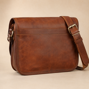 Vintage Brown Genuine Leather Large Capacity Fashion <b>Satchel</b> Shoulder <b>Bag</b> with Buckle for <b>Men</b> Women Unisex Travel Daily Use - Product Image 3