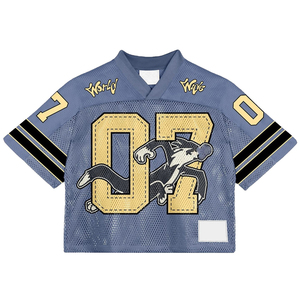 Maillot de football vintage rétro surdimensionné et court pour homme, style streetwear, t-shirt en maille ample 100 % coton respirant, vêtement de sport - Product Image 1