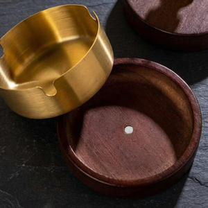 <b>Vintage</b> Customized Wooden and Metal <b>Ashtray</b> with Deep Bowl Smoking Holder for Cigarette Cigar Tabletop Decoration - Product Image 5