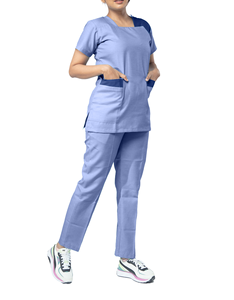 Tenues d'hôpital confortables et extensibles pour infirmières et médecins, ensembles de blouses à col en V et manches courtes, pantalons de jogging unisexes - Product Image 2
