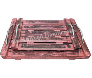 Bandeja para servir rectangular hecha a mano de madera de mango con asas de metal Bandejas de madera de suministro a granel a precios al por mayor - Product Image 2