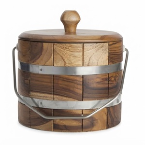 Seau à glace isotherme en acier inoxydable à double paroi avec poignées, refroidisseur à vin et à bière en bois pour bar à domicile - Product Image 6