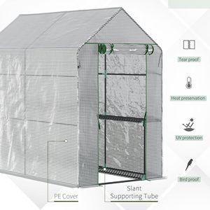 Serre de jardin portable blanche avec porte roulante et 4 étagères pour la culture de plantes et de fleurs, serre de jardin intérieure/spa de jardin - Product Image 1