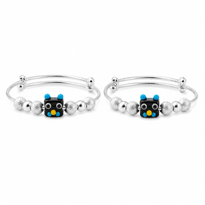 Bracelet en argent sterling 925 avec pendentif robot mignon, perles polies, réglable, pour enfants et filles, bijou tendance, cadeau, usage quotidien, fête - Product Image 5