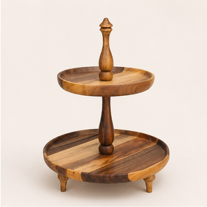 Acacia Wood 2 Tier Cake <b>Stand</b> Wooden Dessert Display Tray for Wedding Birthday Party & Afternoon <b>Tea</b> Serving <b>Stand</b> - Product Image 6