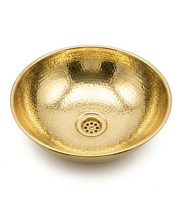 Lavabo de latón martillado redondo de alto brillo, lavabo de encimera dorado para baño, lavabo tipo cuenco para proyectos hoteleros, artículos sanitarios de lujo - Product Image 1
