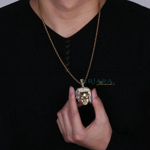 Colgante de Plata 925 Chapado en Oro de 22k con Diamante Cultivado en Laboratorio y Diseño de Cabello Trenzado, Joyería de Estilo Hip Hop para Hombre - Product Image 4