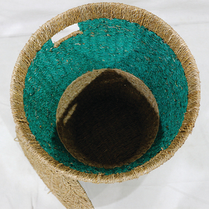 Panier à linge en rotin synthétique Seagrass avec couvercle, panier de rangement pour vêtements tissé bicolore et haut - Product Image 5