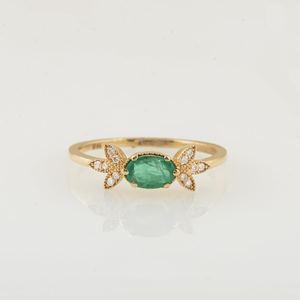 Anillo de Esmeralda Colombiana, Delicado Anillo de Esmeralda Real en Plata de Ley 925 con Baño de Oro de 14K, Certificado, Anillo de Boda - Product Image 3