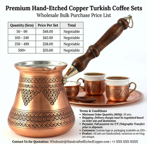 Cafetera Turca de Cobre Hecha a Mano, Tradicional, Grabada, Cezve Ibrik, Cafetera Árabe para Estufa con Mango Largo de Madera - Product Image 5