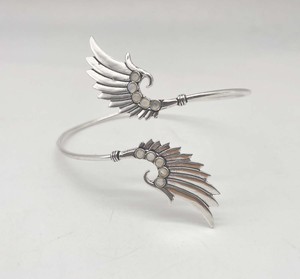 Natural Moonstone <b>Feather</b> Wing Vintage High-quality Handmade <b>Silver</b> Plated Open Bangle Bohemian Gemstone Upper Arm <b>Bracelet</b> - Product Image 5