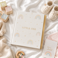 Album bébé personnalisé LABON, thème arc-en-ciel pastel, couverture en lin, bords dorés, livre de souvenirs de luxe, cadeau