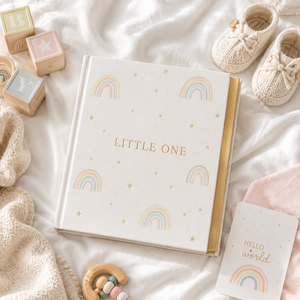 LABON Custom Baby Album Little <strong>One</strong> Rainbow Pastel Theme Linen Hardcover Gold Foil Gilded Edges Luxury Memory Book Gift - Product Image 3