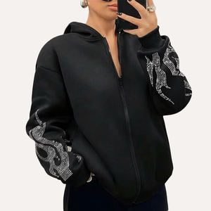 Sudadera con capucha extragrande y cremallera para hombre, con pedrería y lavado ácido, estilo vintage, fabricada a medida - Product Image 1