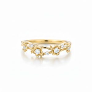 Anillo de Oro Amarillo Sólido de 14K y 18K con Diamante de Laboratorio Redondo, Diseño Floral Art Deco, Anillo de Compromiso Minimalista - Product Image 1