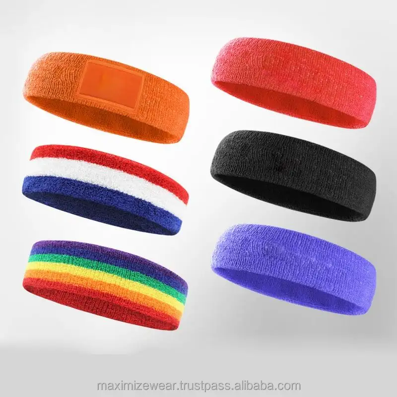 Logo personalizzato Pritned Gym Workout basket asciugamano in cotone felpato ricamato Custom Run Sweatband asciugamani fascia sportiva elastica