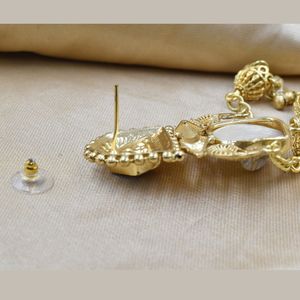 partywear traditional latest beautiful meenakari golden matte finishing brass stone <b>stud</b> hoop earing for girls and women - Product Image 4