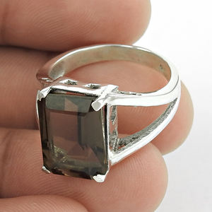 Dainty Design Exclusif Bague en Argent Sterling 925 Quartz Fumé Naturel de Forme Carrée pour Femme et Filles Bijoux Faits à la Main - Product Image 1