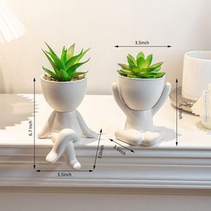 2 Pezzi di Piante Succulente Artificiali Uniche con Vasi a Forma Umana, Graziose Decorazioni per Ufficio per Donne e Uomini - Product Image 3