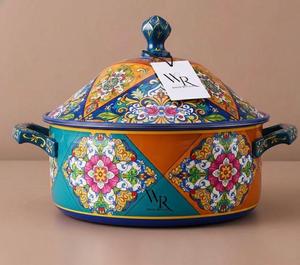 Modern Ethnic Floral Enamel Casserole Hot Pot Decorative Cookware Luxury Serving Dish Food <b>Warmer</b> <b>Buffet</b> at Bulk Supplier - Product Image 3