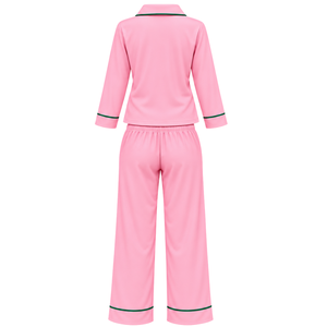 <b>Pink</b> Women's Pajama Set with Embroidered Greek Letter Logo <b>Long</b> <b>Sleeve</b> Button Down <b>Top</b> and Matching Pants Comfortable Sleep - Product Image 2