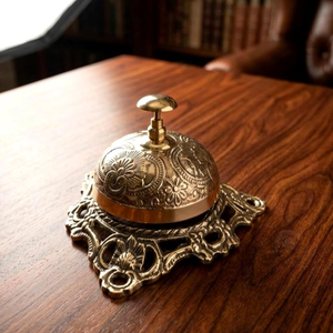 <b>Brass</b> Reception Counter <b>Bell</b> Floral Embossed Decorative Press <b>Bell</b> Vintage Tabletop Service <b>Bell</b> for Hotel Restaurant Office - Product Image 5
