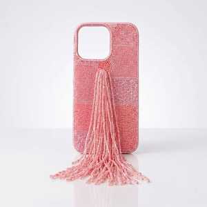 Étui de téléphone TIRAF fait main brodé avec des perles de verre rouges sur le thème de l'ange, avec franges en pompon, accessoire rectangulaire personnalisé - Product Image 2
