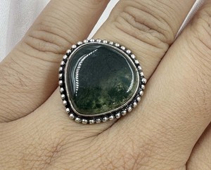 Natural Moss Agate Brass 925 Silver Plated Trendy <b>Large</b> Teardrop Gemstone <b>Ring</b> for Unisex Wholesale Ready - Product Image 4