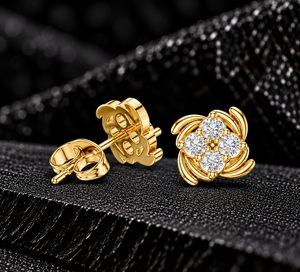 Diamant de laboratoire taille ronde, or pur 14K 18K, boucles d'oreilles clous à quatre pierres motif floral, 0.36CT DEF VVS, cadeau d'anniversaire, bijoux fins, ODM - Product Image 1