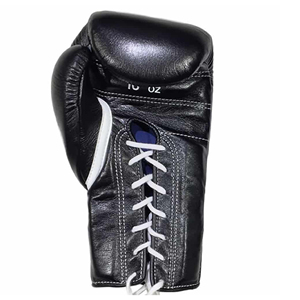 ถุงมือชกมวย Pro Winning ขนาด 14oz 16oz สีดำ ปรับแต่งได้ ถุงมือฝึกซ้อมคิกบ็อกซิ่ง แบบผูกเชือกและสายรัดแบบ Hook & Loop หนังแท้ - Product Image 6