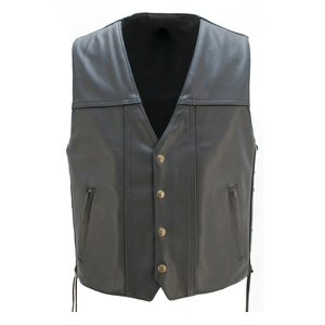 Gilet en cuir pour motard de qualité supérieure avec fermeture à pression sur le devant et détails de lacets latéraux - Product Image 1